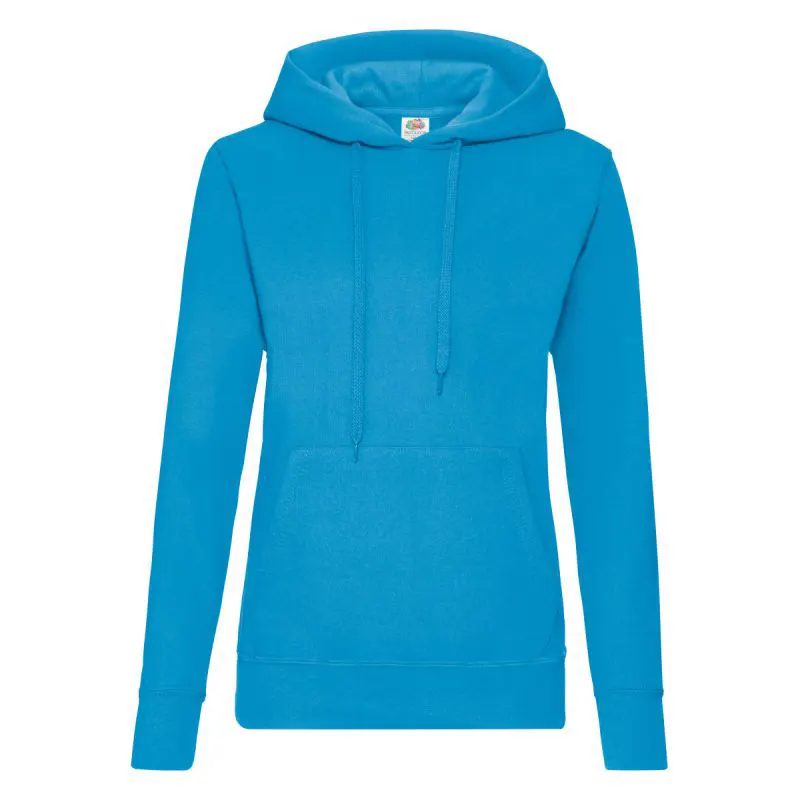 Fruit Of The Loom Ladies Classic Hooded Sweat in Azure Blue