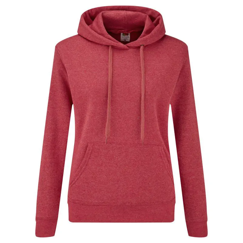Fruit Of The Loom Ladies Classic Hooded Sweat in Vintage Heather Red
