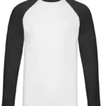 Fruit Of The Loom Mens Valueweight Long Sleeve Baseball T-Shirt in White and Black