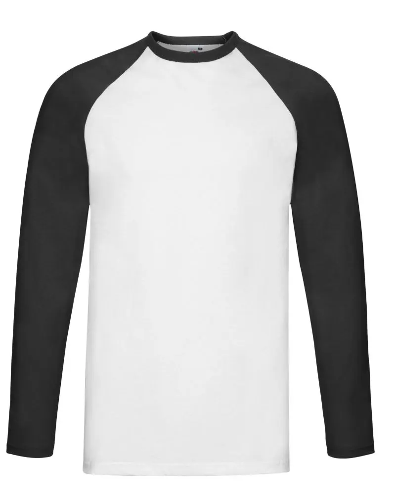 Fruit Of The Loom Mens Valueweight Long Sleeve Baseball T-Shirt in White and Black