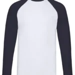 Fruit Of The Loom Mens Valueweight Long Sleeve Baseball T-Shirt in White and Deep Navy
