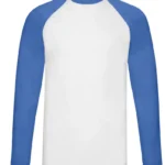 Fruit Of The Loom Mens Valueweight Long Sleeve Baseball T-Shirt in White and Royal Blue